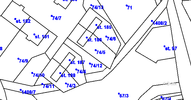 Parcela st. 74/5 v KÚ Libořice, Katastrální mapa