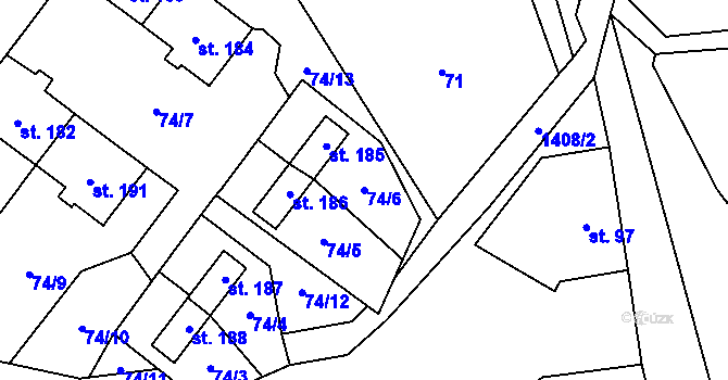 Parcela st. 74/6 v KÚ Libořice, Katastrální mapa