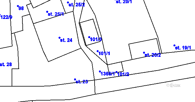 Parcela st. 101/1 v KÚ Libořice, Katastrální mapa