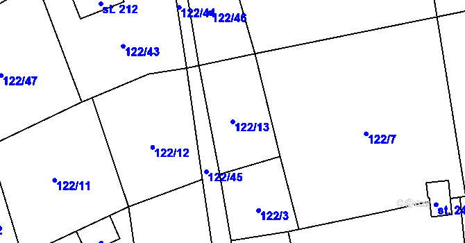 Parcela st. 122/13 v KÚ Libořice, Katastrální mapa