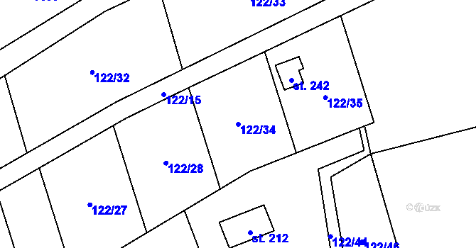 Parcela st. 122/34 v KÚ Libořice, Katastrální mapa
