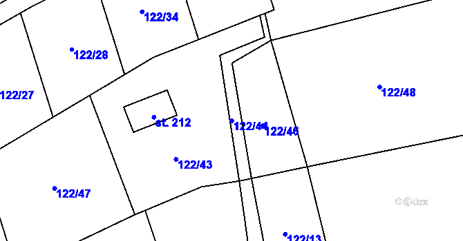Parcela st. 122/44 v KÚ Libořice, Katastrální mapa
