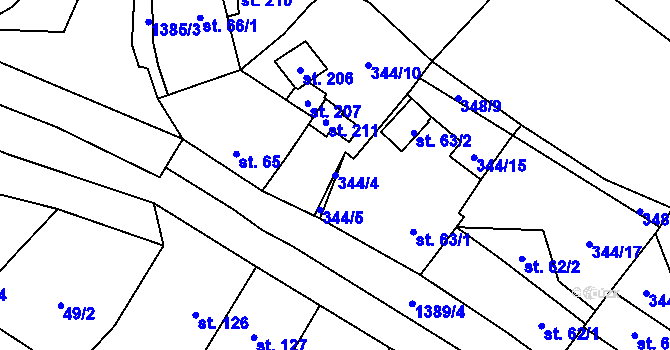 Parcela st. 344/4 v KÚ Libořice, Katastrální mapa
