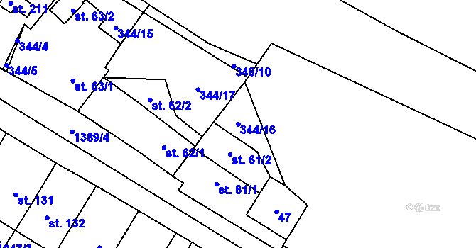 Parcela st. 344/16 v KÚ Libořice, Katastrální mapa