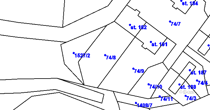 Parcela st. 74/8 v KÚ Libořice, Katastrální mapa