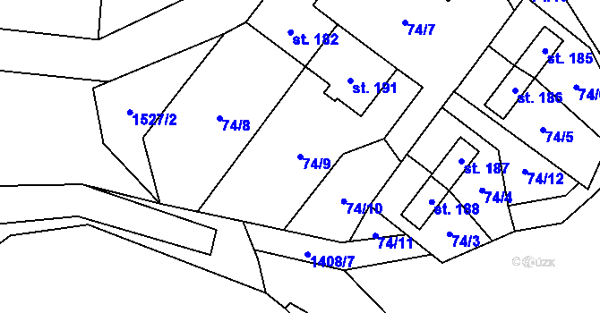 Parcela st. 74/9 v KÚ Libořice, Katastrální mapa
