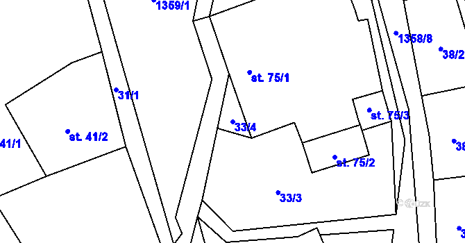 Parcela st. 33/4 v KÚ Libořice, Katastrální mapa
