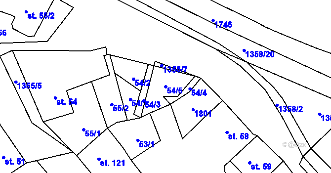 Parcela st. 54/5 v KÚ Libořice, Katastrální mapa