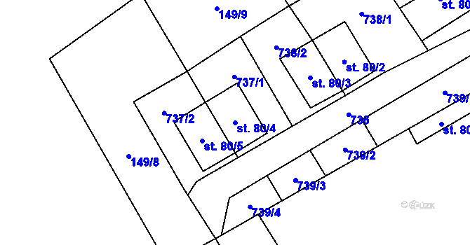 Parcela st. 80/4 v KÚ Železná u Libořic, Katastrální mapa