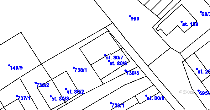 Parcela st. 80/7 v KÚ Železná u Libořic, Katastrální mapa
