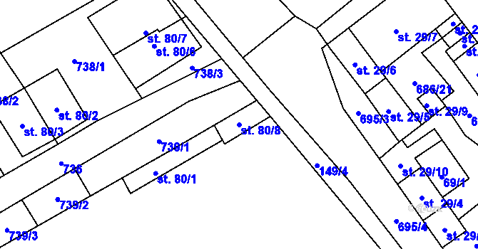 Parcela st. 80/8 v KÚ Železná u Libořic, Katastrální mapa