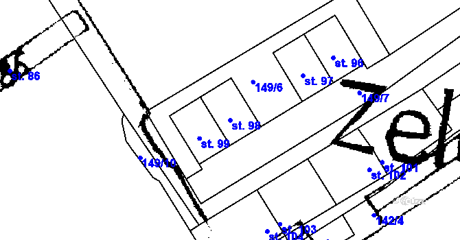 Parcela st. 98 v KÚ Železná u Libořic, Katastrální mapa