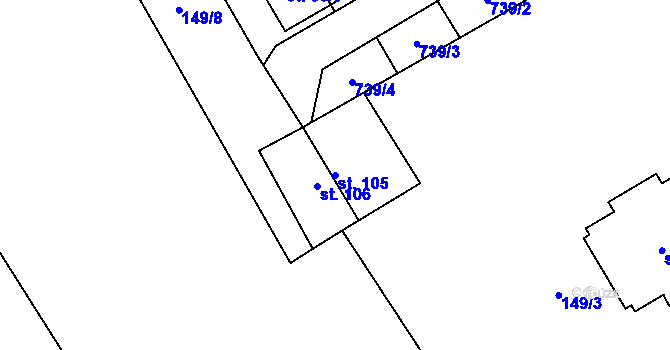 Parcela st. 105 v KÚ Železná u Libořic, Katastrální mapa