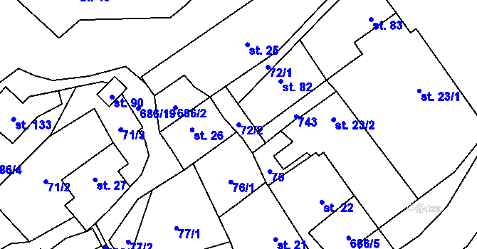 Parcela st. 72/2 v KÚ Železná u Libořic, Katastrální mapa