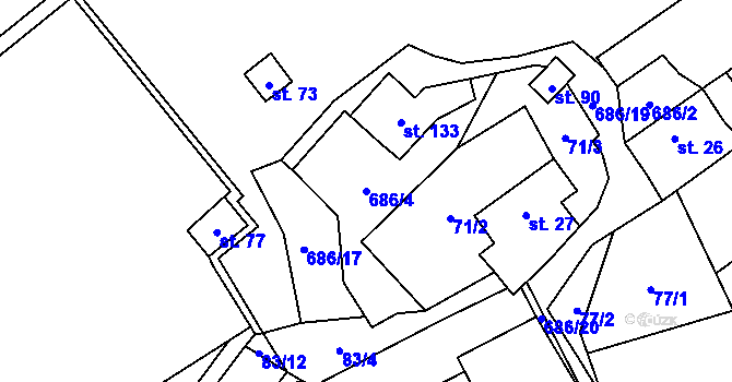 Parcela st. 686/4 v KÚ Železná u Libořic, Katastrální mapa