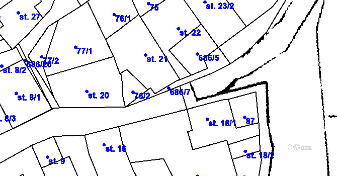 Parcela st. 686/7 v KÚ Železná u Libořic, Katastrální mapa
