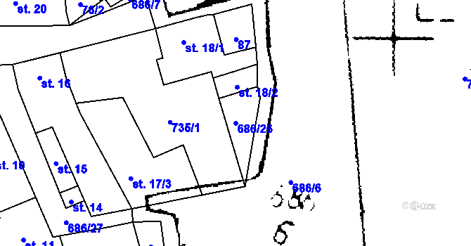 Parcela st. 686/26 v KÚ Železná u Libořic, Katastrální mapa