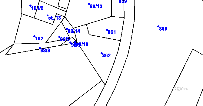 Parcela st. 862 v KÚ Železná u Libořic, Katastrální mapa