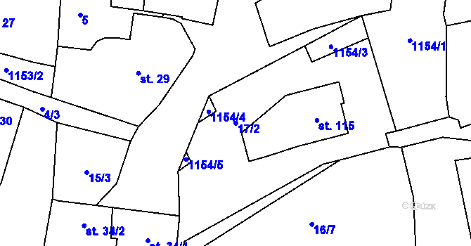 Parcela st. 17/2 v KÚ Libosváry u Bystřice pod Hostýnem, Katastrální mapa
