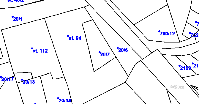 Parcela st. 20/7 v KÚ Libosváry u Bystřice pod Hostýnem, Katastrální mapa