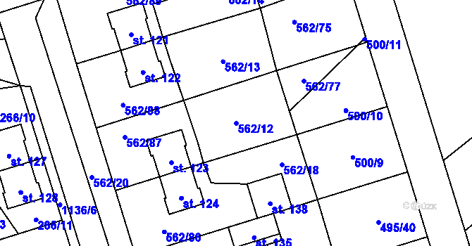 Parcela st. 562/12 v KÚ Libosváry u Bystřice pod Hostýnem, Katastrální mapa