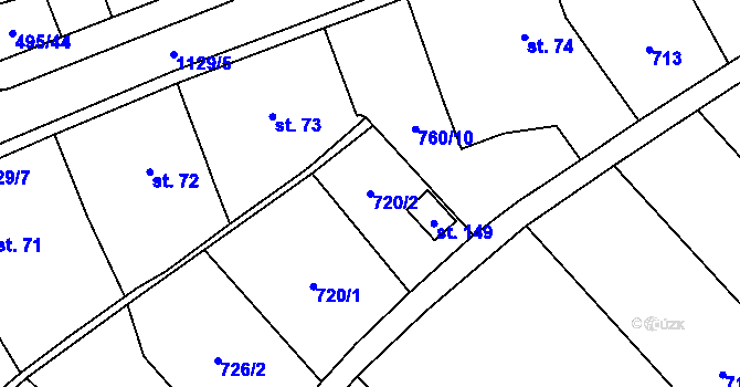 Parcela st. 720/2 v KÚ Libosváry u Bystřice pod Hostýnem, Katastrální mapa