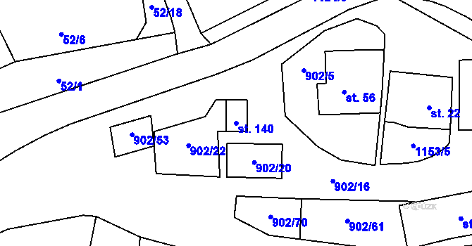Parcela st. 140 v KÚ Libosváry u Bystřice pod Hostýnem, Katastrální mapa