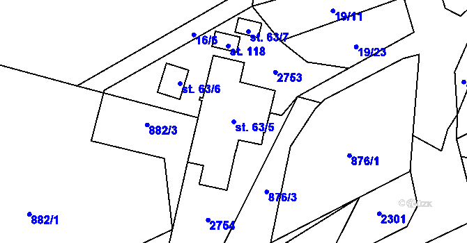Parcela st. 63/5 v KÚ Libosváry u Bystřice pod Hostýnem, Katastrální mapa