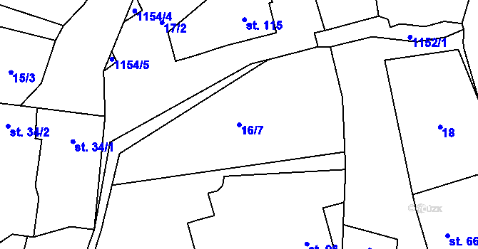 Parcela st. 16/7 v KÚ Libosváry u Bystřice pod Hostýnem, Katastrální mapa