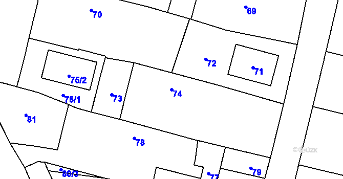 Parcela st. 74 v KÚ Krnov, Katastrální mapa