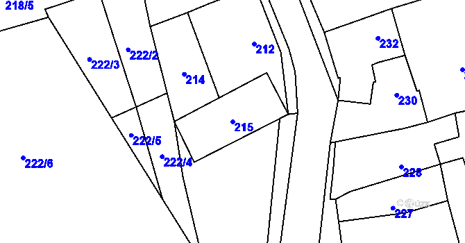 Parcela st. 215 v KÚ Liboš, Katastrální mapa