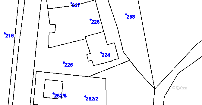 Parcela st. 224 v KÚ Liboš, Katastrální mapa