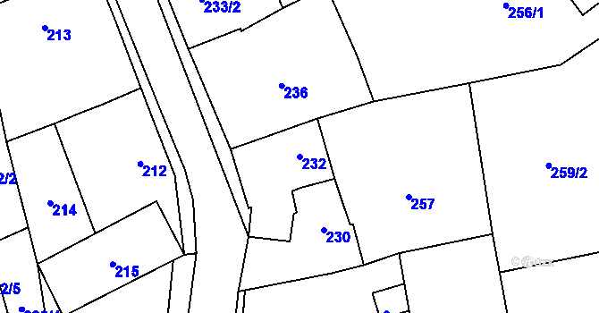 Parcela st. 232 v KÚ Liboš, Katastrální mapa