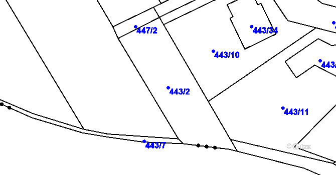 Parcela st. 443/2 v KÚ Liboš, Katastrální mapa