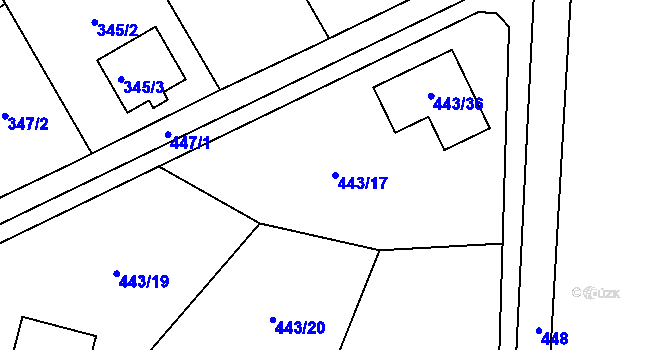 Parcela st. 443/17 v KÚ Liboš, Katastrální mapa