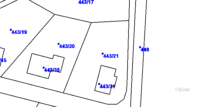 Parcela st. 443/21 v KÚ Liboš, Katastrální mapa
