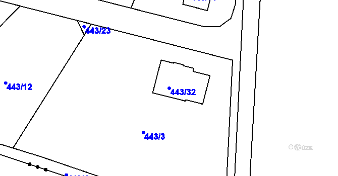 Parcela st. 443/32 v KÚ Liboš, Katastrální mapa