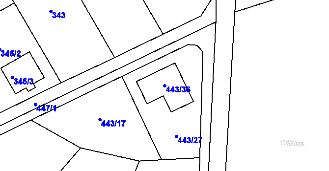 Parcela st. 443/36 v KÚ Liboš, Katastrální mapa