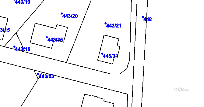 Parcela st. 443/31 v KÚ Liboš, Katastrální mapa