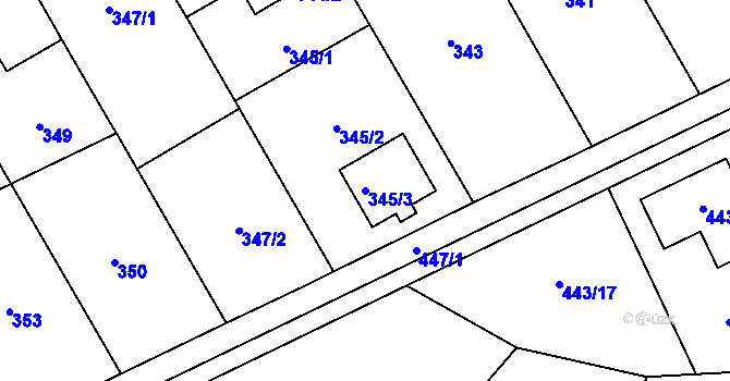 Parcela st. 345/3 v KÚ Liboš, Katastrální mapa