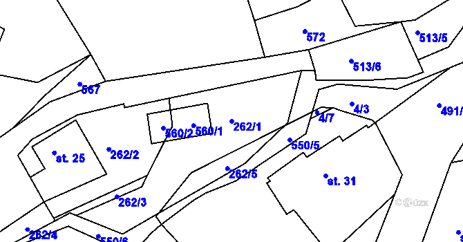 Parcela st. 262/1 v KÚ Dobšice, Katastrální mapa