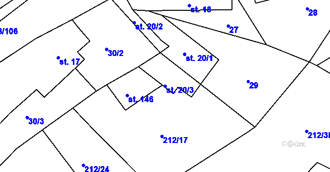 Parcela st. 20/3 v KÚ Libošovice, Katastrální mapa
