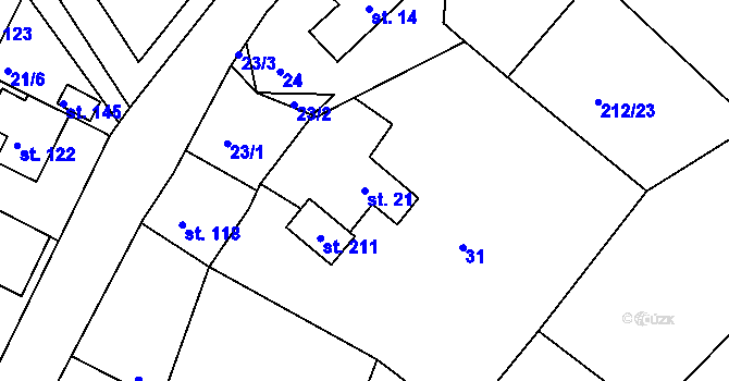 Parcela st. 21 v KÚ Libošovice, Katastrální mapa