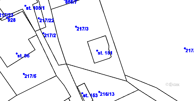 Parcela st. 151 v KÚ Libošovice, Katastrální mapa