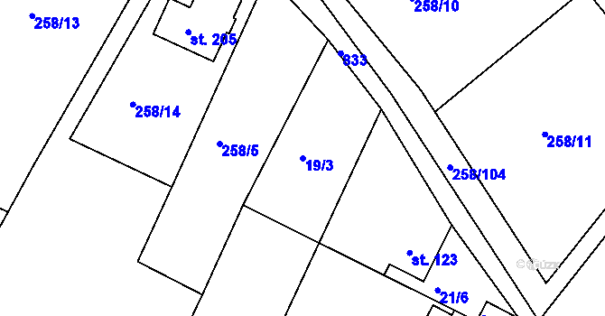 Parcela st. 19/3 v KÚ Libošovice, Katastrální mapa