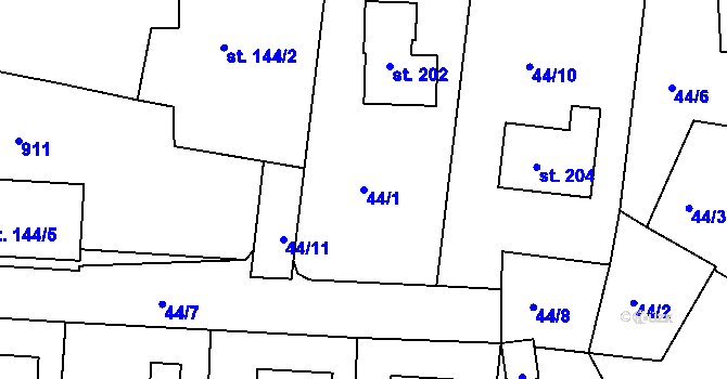 Parcela st. 44/1 v KÚ Libošovice, Katastrální mapa
