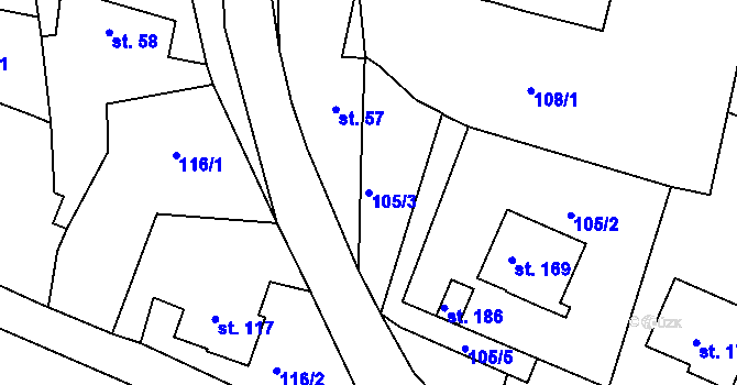 Parcela st. 105/3 v KÚ Libošovice, Katastrální mapa