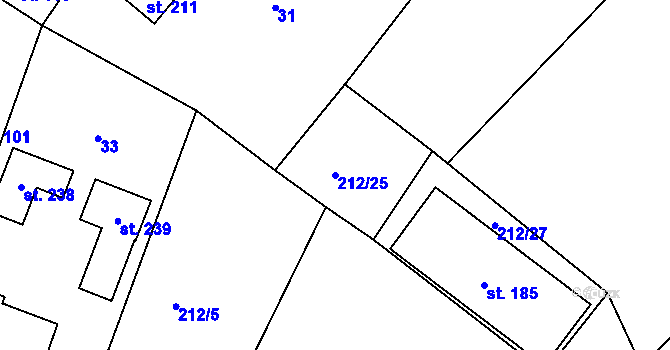 Parcela st. 212/25 v KÚ Libošovice, Katastrální mapa