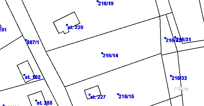 Parcela st. 216/14 v KÚ Libošovice, Katastrální mapa