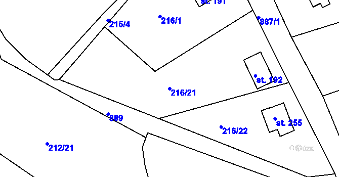 Parcela st. 216/21 v KÚ Libošovice, Katastrální mapa